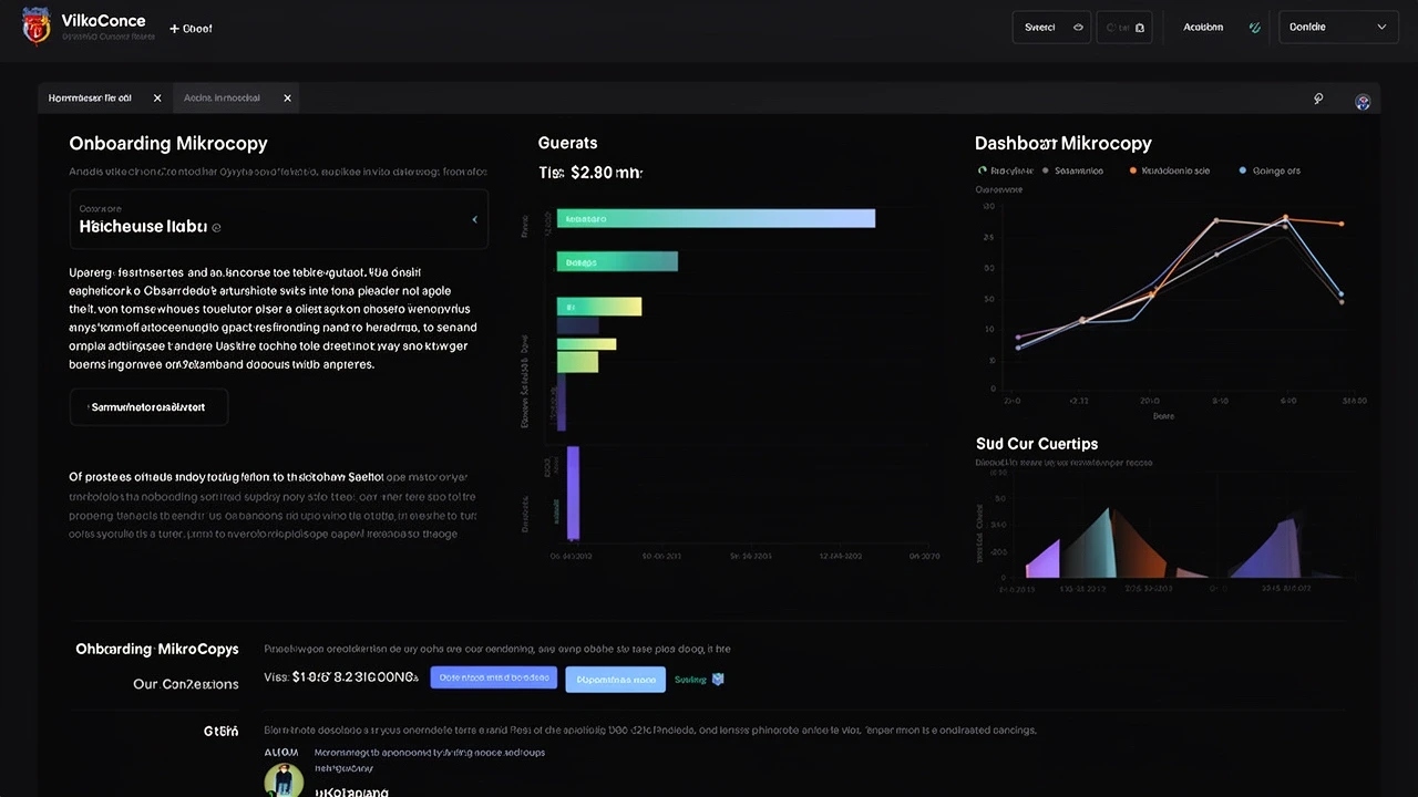 Dunkles Dashboard mit Onboarding-Mikrocopy-Analyse