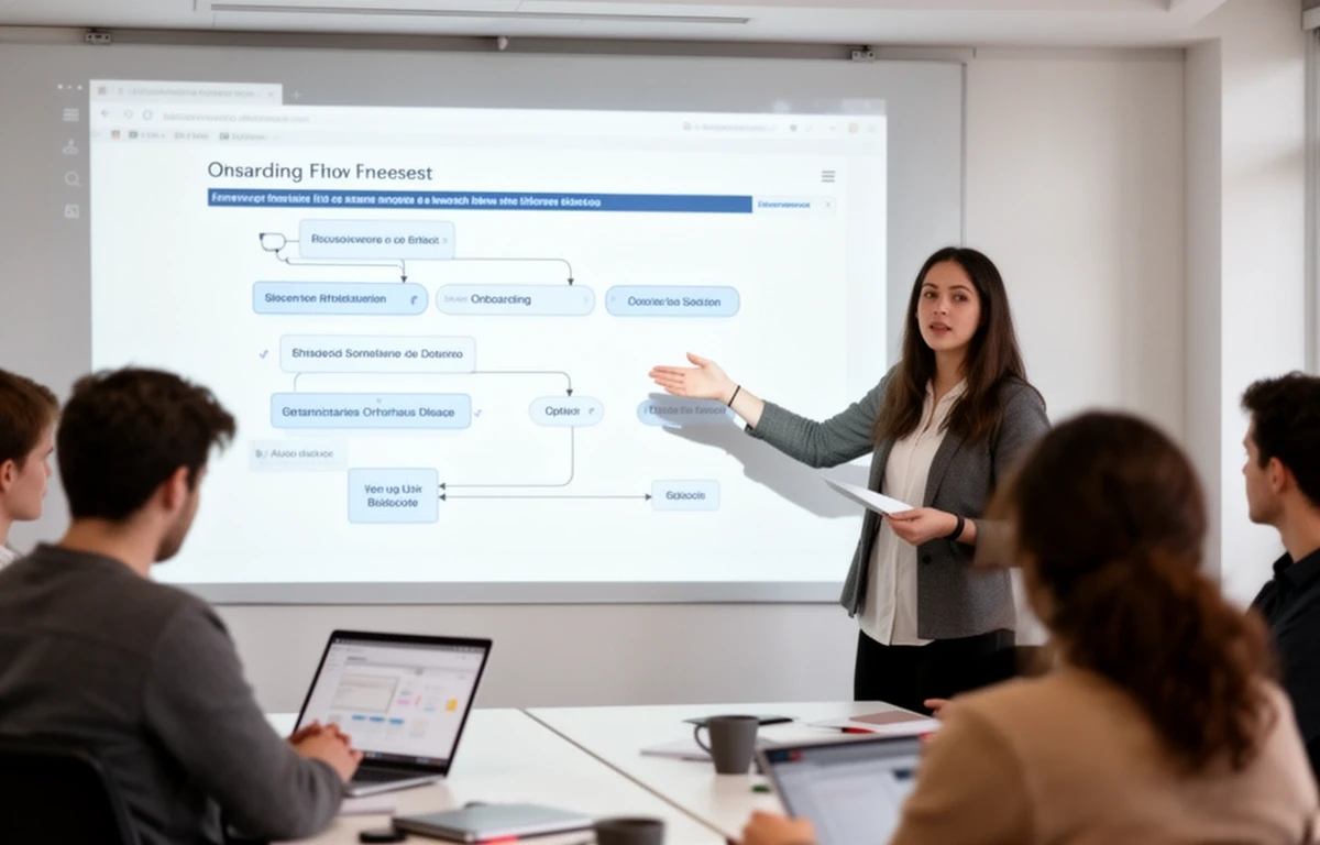 Teilnehmer praesentieren verbesserte Onboarding-Texte im Abschlussreview